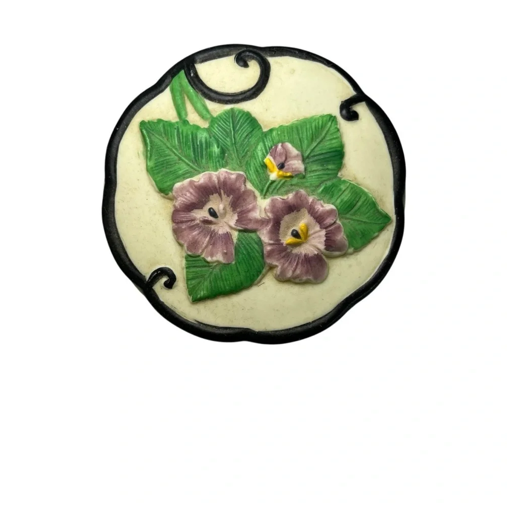 Vintage 1991 Brenda Koppel Ceramic Frame & Trinket Box Set Purple Flowers Decor